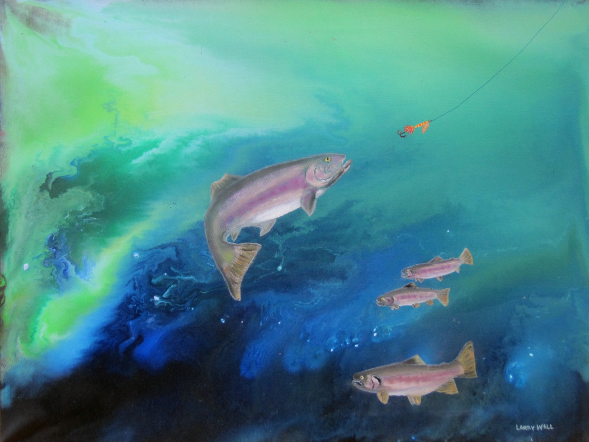 Catching Trout, 18 × 24 oil painting by Larry Wall